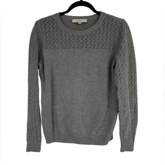 LOFT Women’s Textured Knit Pullover Sweater. Gray, Size Medium - Picture 1 of 8